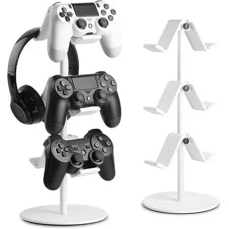 Game Controller Stand&Headphone Holder 3 Tier Controller Holder Universal Gamepad Accessories Controller Holder White fink black