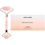 Grace &amp; Stella Face Roller Rose Quartz Jade Stone Face Massager Tool - Rose Gold