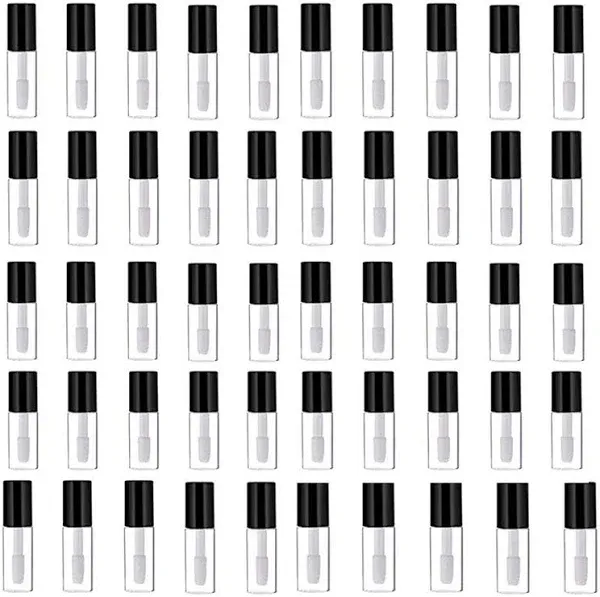 50 Pack 1.2ML Clear Mini Lip Gloss Tube Empty Lip Balm Containers With Black ...