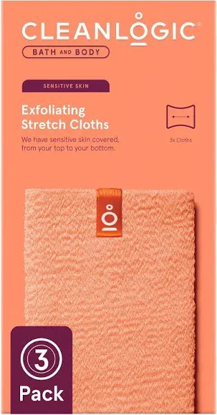 Bath and Body Sensitive Skin Exfoliating Stretch Cloth, Assorted Colors, 3 Count, Assembled in USA