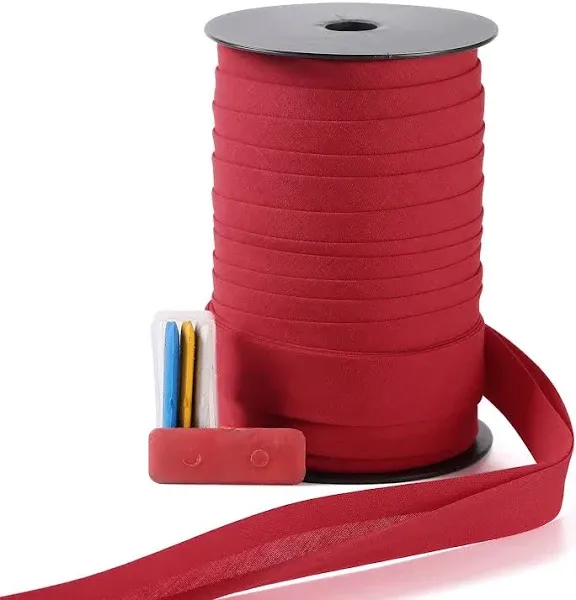 Bias Tape Double Fold 1 inch, Double Fold Bias Binding Tape 55 Yards (Red) and 4 Pieces Sewing Fabric Chalks for Crafts, Sewing, Seaming, Hemming, Piping, Quilting.