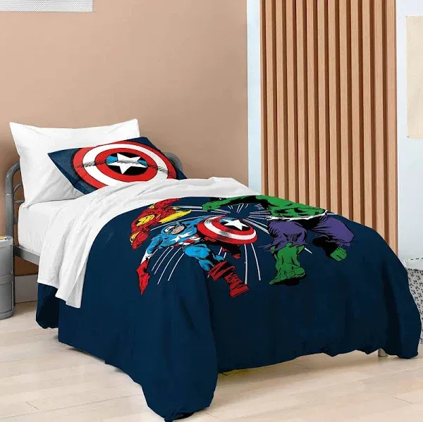 Saturday Park Marvel Comics Avengers Invincible Twin Duvet Cover & Sham Set - 2 Piece 100% Organic Cotton Duvet Set - GOTS & Oeko-TEX Certified (Marvel Official)