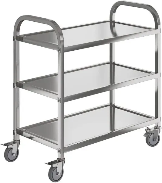 Amarite 3 Shelf Stainless Steel Cart,400 lbs,1MM Thick,Serving Cart with Wheels, Household, Service Trolley,360°Rotation Storage Shelf with Locking