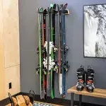 StoreYourBoard Natural Wood Ski Rack, Wall Mount 6 Ski Storage, Indoor or Garage, Wood and Steel Holds 150 lbs