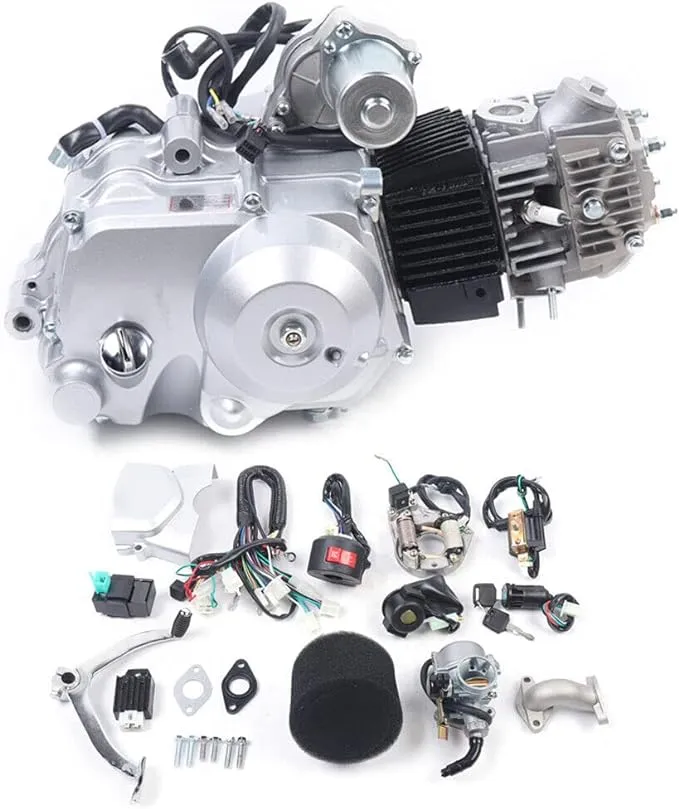 125CC Semi Auto Engine Motor, 4 Speed w/Reverse Electric Start Motor Engine for Go Kart ATV Quad Buggy Pit bike Dirt Bike Buggy Pocket Rocket