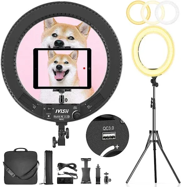 18 inch Ring Light with Stand and Phone Holder & Ball Head, 60W Bi-Color 3000-5800K, Professional Ring Light with Tripod for Makeup, Vlog, Tattoo, Large Ring Light for Phone, Camera, Tablet