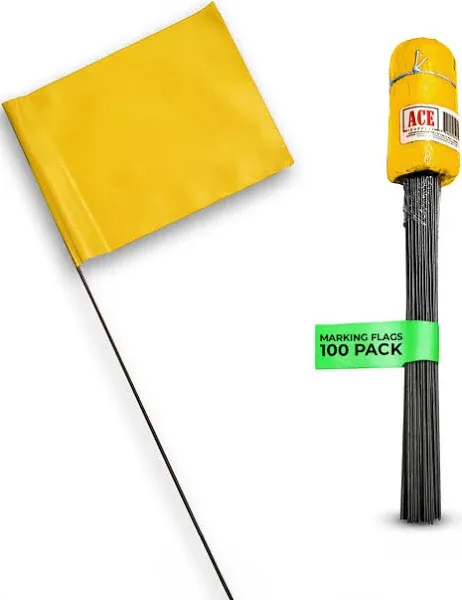 Yellow Marking Flags 100 Pack - 4x5-Inch Marker Flags - 15-Inch Wire - Small Yard Flags Marking Flags for Lawn, Irrigation Flags, Lawn Flags Markers, Landscape Flags, Survey Flags, Sprinkler Flags