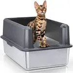 Woofigo Enclosed Stainless Steel Cat Litter Box with Lid, XL Extra Large Litter Box for Big Cats, Metal Litter Box High Sided, Never Absorbs Odors, A