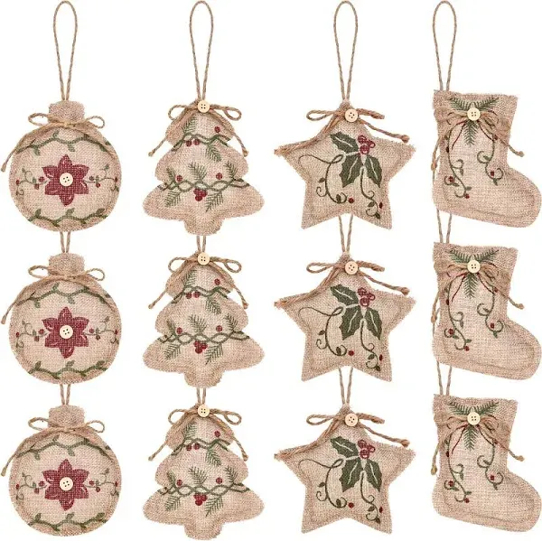 Rustic Christmas Burlap Tree Ornaments Farmhouse Hanging Decorations Christmas S