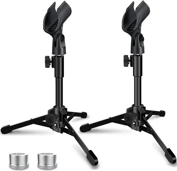 2 Pack Desktop Mic Stand Portable Foldable Tripod with Clip Holder Adjustable