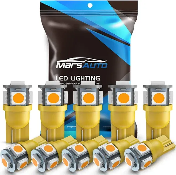 Marsauto 194 LED Bulb Amber Yellow 168 T10 2825 5SMD No Polarity Replacement Bulbs for Car Dome Map Door Courtesy License Plate Dashboard Lights (Pack of 10)