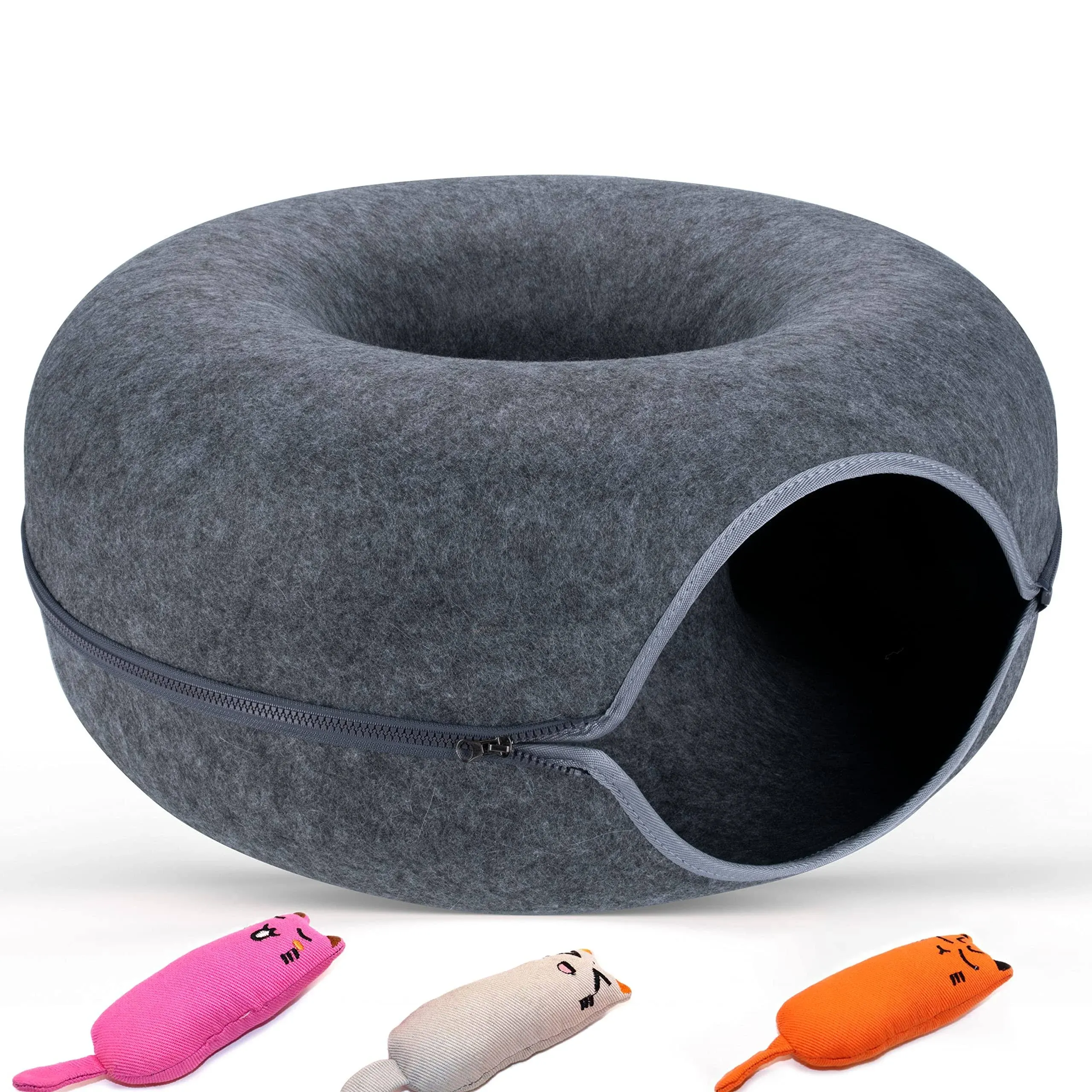 Spacious Cat Cave - Cat Tunnel Bed &amp; Peekaboo Cave for Indoor Cats - Cat Donu...