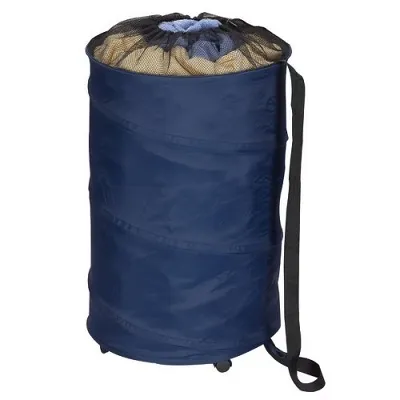 Household Essentials Rolling Pop Up Hamper Drawstring Closure with Shoulder Strap and Removable Wheels