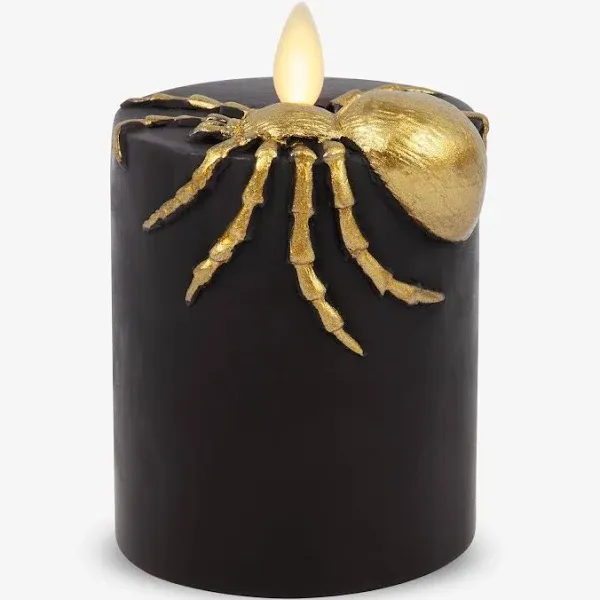 Luminara Black and Gold Spider Flameless LED Candle, Flat Top Moving Flame Pillar, Real Unscented Wax and Timer (3" x 4.5")