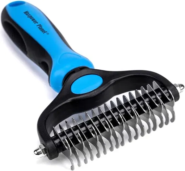 Pet Grooming Brush Double Sided Shedding Rake for Dogs Extra Wide Cat Brush &#034;Blu