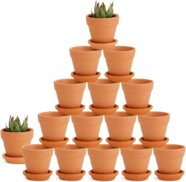 Juvale Mini Terra Cotta Pots with Saucer- 16-Pack Clay Flower Pots wit