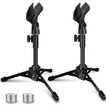 2 Pack Desktop Mic Stand, Portable Foldable Tripod with Mic Clip Holder, Adju...