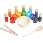 Montessori Balls in Cups Wooden Peg Dolls in Cups, Toddler Color Sorting Toys and Matching Game, Preschool Learning Activities Educational Fine Motor