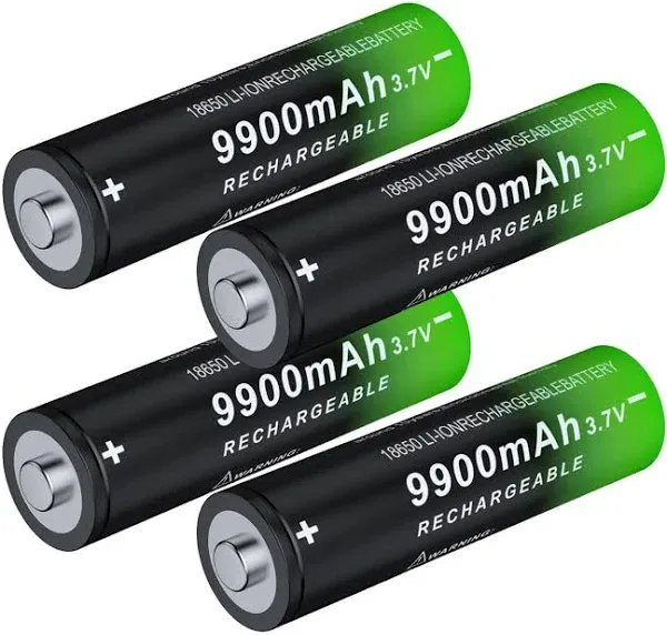 4 Pack 18650 Rechargeable Battery 3.7V 9900Mah Button Top Li-Ion Batteries for F