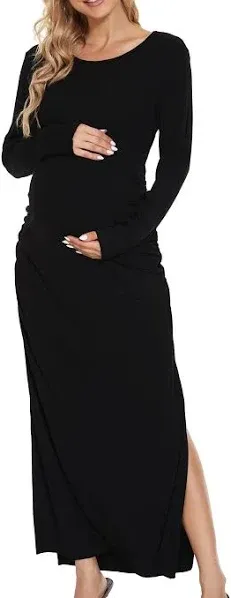 Women's Split Long Sleeve Ruched Maternity Dress