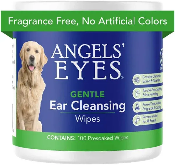 Angels' Eyes Ear Cleansing Wipes for Dogs and Cats Removes Dirt, Wax, Odor Reduce Infections and Itching No Artificial Colors or Fragrance 100ct