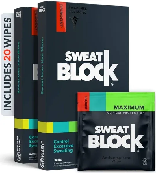 Sweatblock Antiperspirant Wipes Maximum Clinical Strength Treat Hyperhidrosis & Excessive Sweating For Men