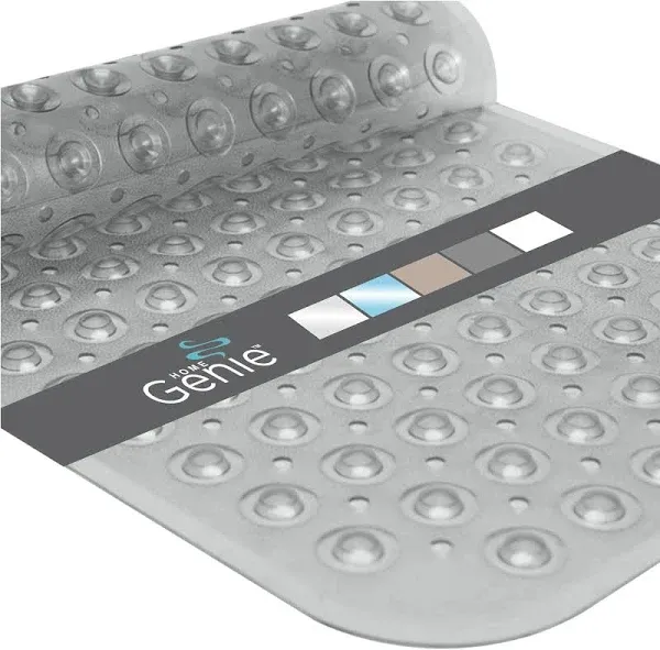 Home Genie Shower and Bathtub Mat, Ultra Strong Grip Long Bath Tub Floor Mats with Suction Cup Grips and Drainage Holes, Textured and BPA Free, 31x15 Washable Bathroom Spa Accessory, Translucent Gray