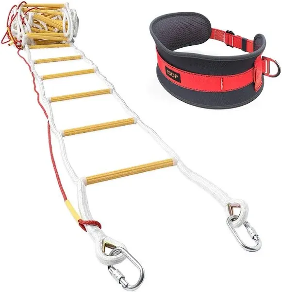 Fire Escape Ladder 4 Story Homes | Adult Ladder 32ft with Safety Belt & Carabiners | Emergency Escape from Forth Floor Balcony