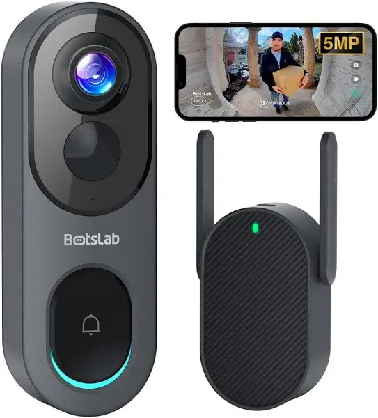 Video Doorbell Camera,No Monthly Fee,5MP Wireless Doorbell Camera,Head-to-Toe&180° View,Battery Powered,AI&PIR Detection,VR Mode,HDR,2-Way Talk,2.4&5GHz WiFi,Easy to Install