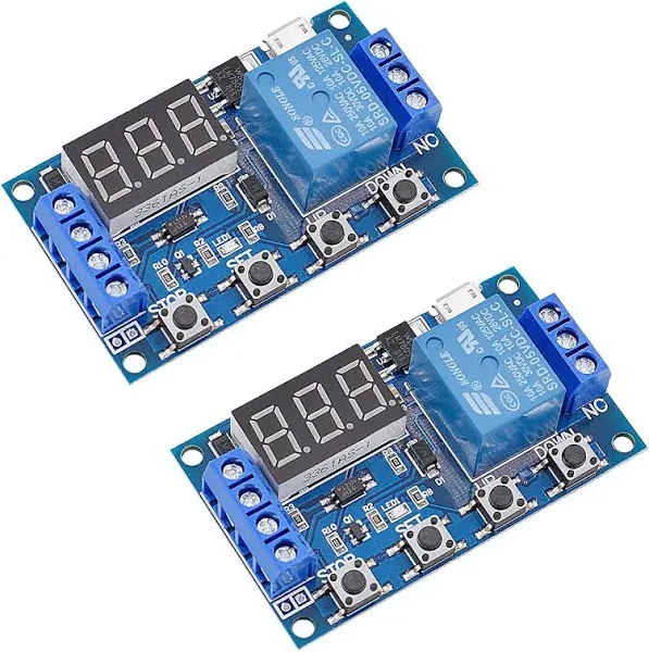 [2 Pack] DC 6-30V Timer Relay Programmable Delay Relay Module Cycle Timer with LED Display / 5V Micro USB, Smart Home Controller