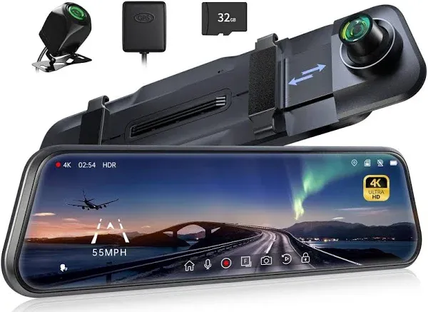 Pelsee P10 Pro 10&#034; 4K Mirror Dash Cam, Rear View Mirror Camera Smart Driving ...