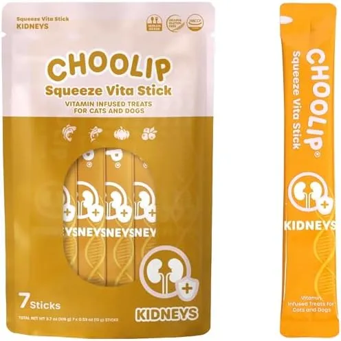 Choolip Squeeze Vita Stick - Kidneys Support - Natural Vitamin-Infused Cat and Dog Treats - 7 Sticks