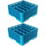 Carlisle FoodService Products OptiClean Plastic 25-Compartment Divided Glass Rack, Blue, 8.72" w/ 4 Extenders (Pack of 2)