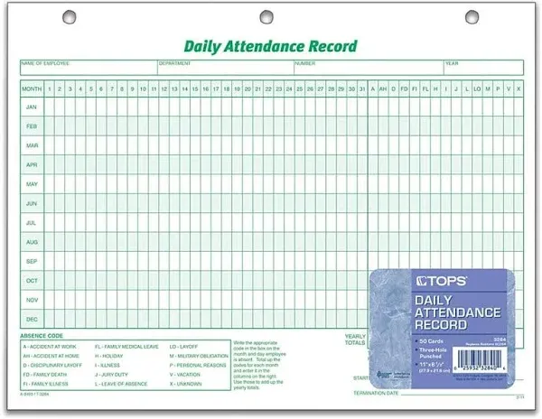 TOPS Daily Attendance Card