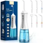 AAU Cordless Water Dental Flosser for Teeth 350ML Portable and Rechargeable Oral Irrigator with 5 Modes 6 Replaceable Tips