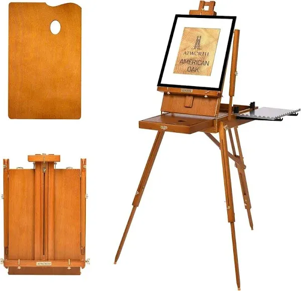 French Easel for Painting, Deluxe Oak Wooden Field &amp; Studio Sketchbox Walnut