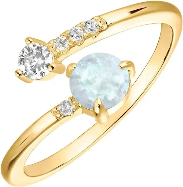 PAVOI 14K Gold Plated Adjustable Created Opal Rings | Stacking Rings | Gold Rings for Women