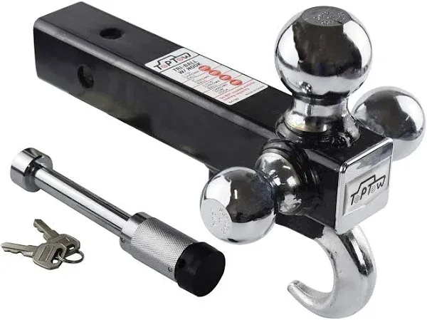 64180 Trailer Receiver Hitch Triple Ball Mount w/ Hook Chrome Balls 2&#034; Shank