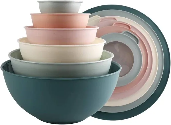 Cook with Color Mixing Bowls with TPR Lids 12 Piece Plastic Nesting Bowls Set includes 6 Prep Bowls and 6 Lids