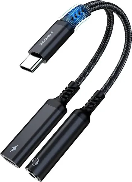 ZOOAUX USB C to 3.5Mm Headphone and Charger Adapter,2 in 1 USB C to Aux Audio Ja