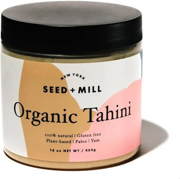 Seed + Mill - Organic Tahini Sauce - Vegan, Kosher, Non-GMO, Keto, Paleo, Whole30, Gluten Free - Silky Smooth Texture - Great in Hummus, Dips, Dressings, on Falafel, and in Halvah - 16oz