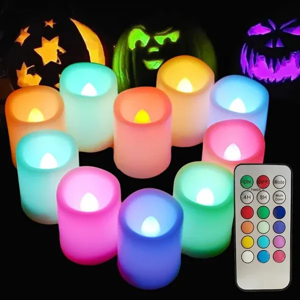 Multi Color Changing Votive Flameless Candles with Remote and Timer - Battery Operated Led Tea Light Candles，Set of 10 Colored Flickering Candles for Birthday, Wedding, Anniversary Easter Party Décor.