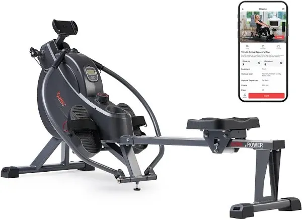 Sunny Health & Fitness Smart Compact Full Motion Rowing Machine, Full-Body Workout, Low-Impact, Extra-Long Rail, 350 LB Weight Capacity and Optional Free SunnyFit® App Enhanced Connectivity