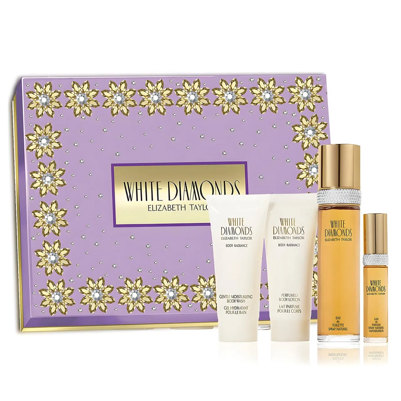 White Diamonds by Elizabeth Taylor, 4 Piece Gift Set for Women with Body Wash