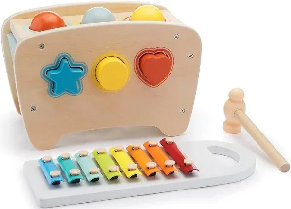 Musical Pounding Bench with Xylophone and Shape Sorter - Toddler Educational Toy