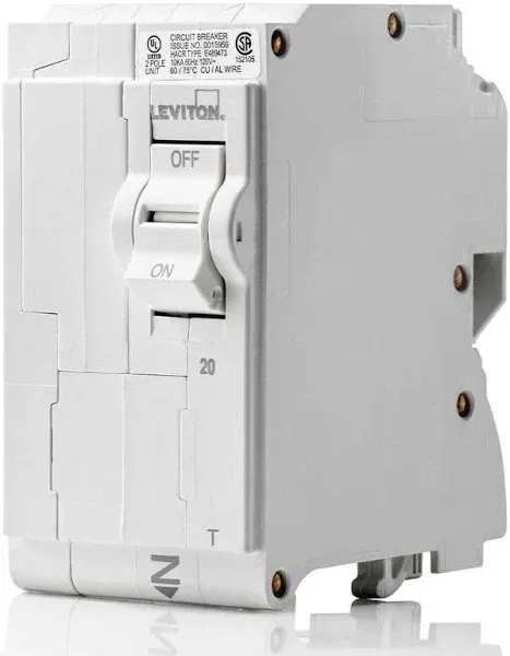 Leviton 20 Amp 2-Pole Plug-On Standard Branch Circuit Breaker