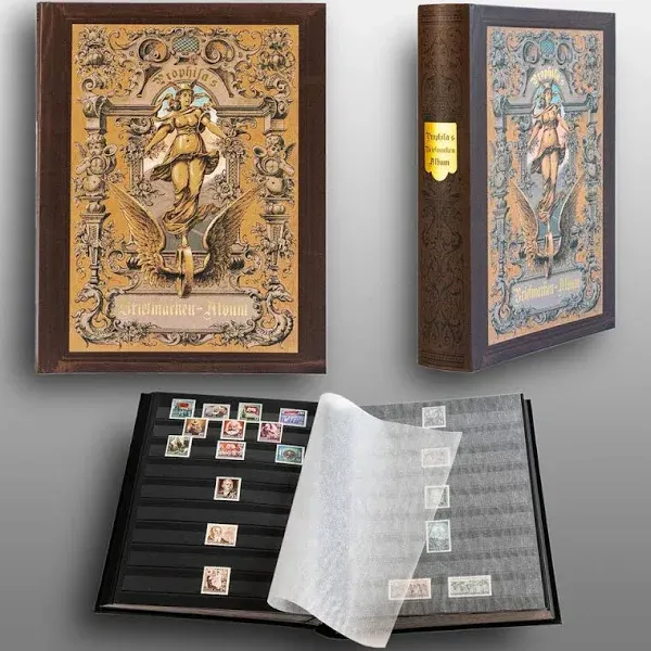 Prophila Stamp Collector's Album with 60 Black Pages Stockbook in Heritage Design