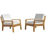 Christopher Knight Home Grenada Outdoor Wooden Club Chair with Cushions, Beige - Set of 2