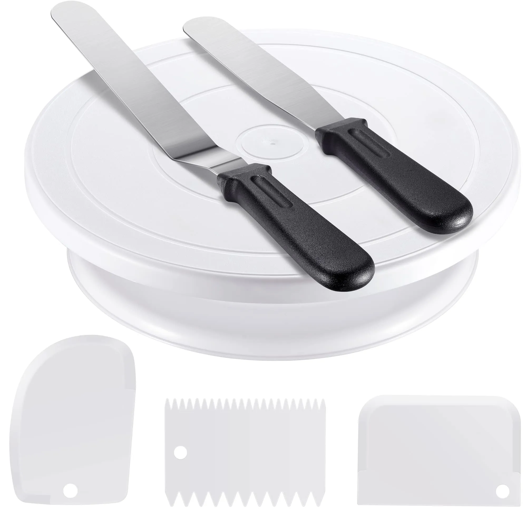 Kootek Cake Decorating Kit Baking Supplies Cake Turntable with 2 Frosting Straight Angled Spatula 3 Icing Smoother Scrapers Baki