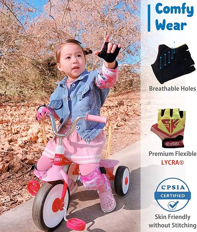 Kids Bike Gloves for Balanced Bike Mountain Bicycle Biking I Breathable Fingerless Toddler Kids Cycling Gloves with Extra Protective Cushions I CPSIA Certified Riding Gloves for Girl Boy Child Youth